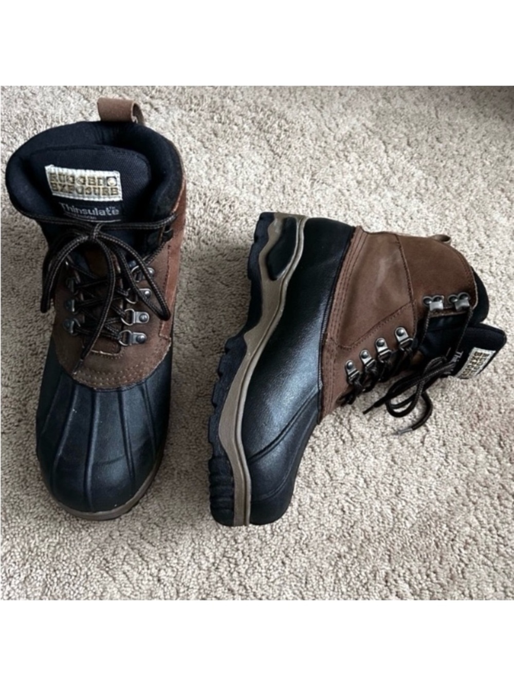 Rugged Exposure Men's Black and Brown Insulated  Rain Snow Hiking Hunting Boots